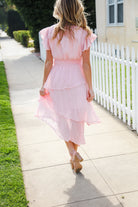 Haptics Blush Swiss Dot Asymmetric Tiered Smocked Lined Dress