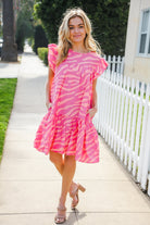 Haptics Pink Zebra Print Tiered Ruffle Sleeve Woven Dress 2024 Summer Blow Out Sale