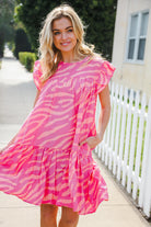 Haptics Pink Zebra Print Tiered Ruffle Sleeve Woven Dress 2024 Summer Blow Out Sale