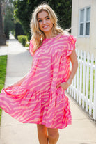 Haptics Pink Zebra Print Tiered Ruffle Sleeve Woven Dress 2024 Summer Blow Out Sale