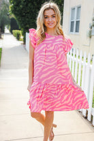 Haptics Pink Zebra Print Tiered Ruffle Sleeve Woven Dress 2024 Summer Blow Out Sale