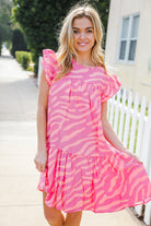 Haptics Pink Zebra Print Tiered Ruffle Sleeve Woven Dress 2024 Summer Blow Out Sale