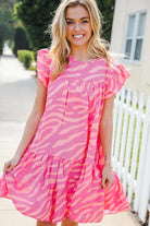 Haptics Pink Zebra Print Tiered Ruffle Sleeve Woven Dress 2024 Summer Blow Out Sale