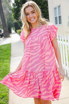 Haptics Pink Zebra Print Tiered Ruffle Sleeve Woven Dress 2024 Summer Blow Out Sale