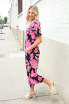 Haptics Black Floral Print Ruffle Sleeve Wide Leg Jumpsuit