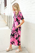 Haptics Black Floral Print Ruffle Sleeve Wide Leg Jumpsuit