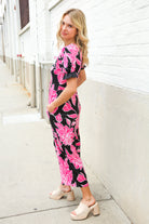 Haptics Black Floral Print Ruffle Sleeve Wide Leg Jumpsuit