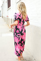 Haptics Black Floral Print Ruffle Sleeve Wide Leg Jumpsuit