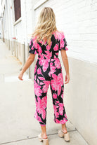 Haptics Black Floral Print Ruffle Sleeve Wide Leg Jumpsuit