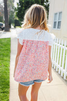 Haptics Coral & White Cotton Floral Embroidered Yoke Top Final Sale