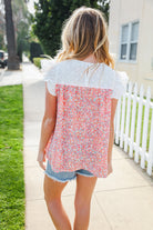 Haptics Coral & White Cotton Floral Embroidered Yoke Top Final Sale