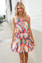 Haptics Multicolor Neck Ribbon Tie Bow Flare Hem Romper 3X