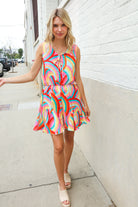 Haptics Multicolor Neck Ribbon Tie Bow Flare Hem Romper