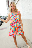 Haptics Multicolor Neck Ribbon Tie Bow Flare Hem Romper