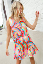 Haptics Multicolor Neck Ribbon Tie Bow Flare Hem Romper