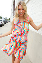 Haptics Multicolor Neck Ribbon Tie Bow Flare Hem Romper
