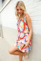 Haptics Multicolor Neck Ribbon Tie Bow Flare Hem Romper