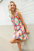 Haptics Multicolor Neck Ribbon Tie Bow Flare Hem Romper