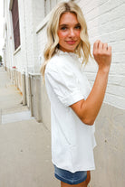 First Love White Ruffle Crochet Puff Sleeve Button Down Top