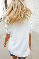 First Love White Ruffle Crochet Puff Sleeve Button Down Top