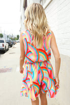 Haptics Multicolor Neck Ribbon Tie Bow Flare Hem Romper