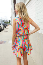 Haptics Multicolor Neck Ribbon Tie Bow Flare Hem Romper