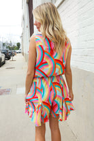 Haptics Multicolor Neck Ribbon Tie Bow Flare Hem Romper