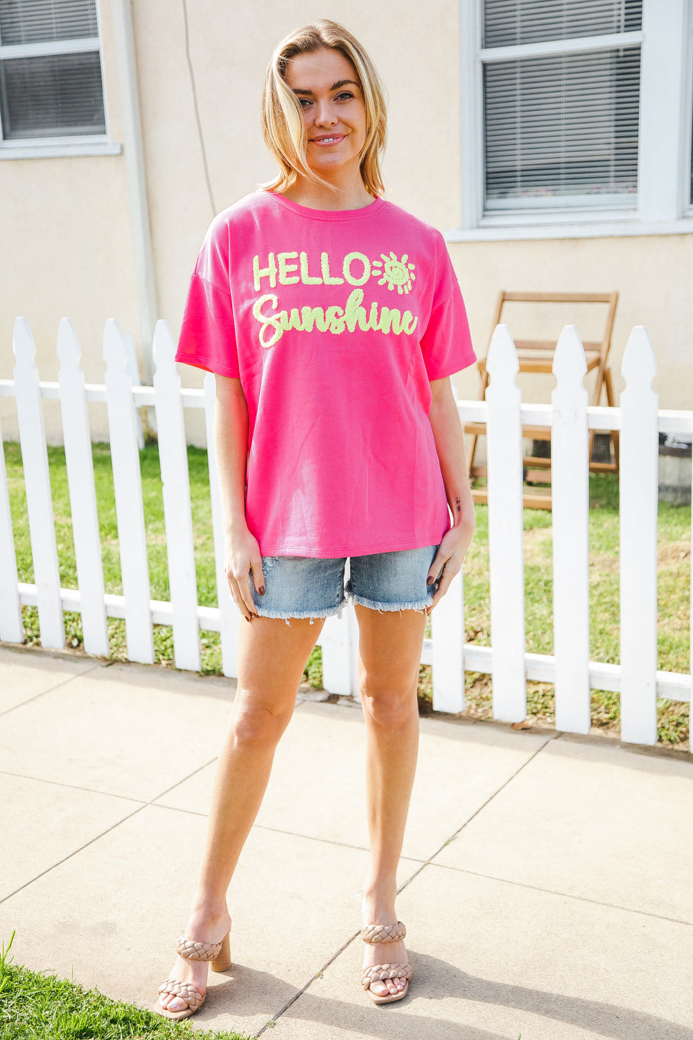 Haptics Hello Sunshine Pink/Yellow Embroidered French Terry Pullover 2024 Blow-Out Sale