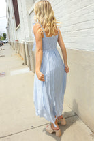 Kori America Blue Floral Netted Yoke Stripe Ric Rack Dress
