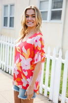 Haptics Tropical Vibes Peach Floral Dolman Ruffle Frill Sleeve Blouse 2024 Summer Blow Out Sale