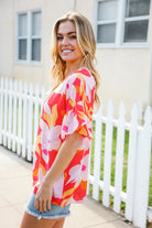 Haptics Tropical Vibes Peach Floral Dolman Ruffle Frill Sleeve Blouse 2024 Summer Blow Out Sale