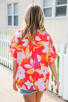 Haptics Tropical Vibes Peach Floral Dolman Ruffle Frill Sleeve Blouse 2024 Summer Blow Out Sale