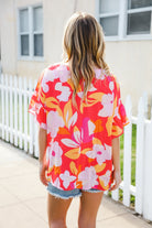 Haptics Tropical Vibes Peach Floral Dolman Ruffle Frill Sleeve Blouse 2024 Summer Blow Out Sale