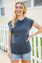 Haptics Charcoal Asymmetrical Shirred Modal Top 2024 Blow-Out Sale