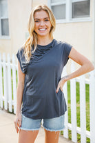 Haptics Charcoal Asymmetrical Shirred Modal Top 2024 Blow-Out Sale