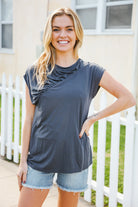 Haptics Charcoal Asymmetrical Shirred Modal Top 2024 Blow-Out Sale