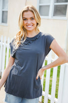 Haptics Charcoal Asymmetrical Shirred Modal Top 2024 Blow-Out Sale