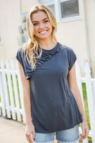 Haptics Charcoal Asymmetrical Shirred Modal Top 2024 Blow-Out Sale