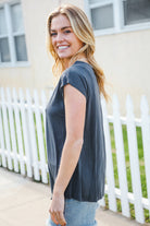 Haptics Charcoal Asymmetrical Shirred Modal Top 2024 Blow-Out Sale
