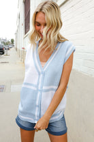 Haptics Blue V Neck Button Down Color Block Sweater Vest