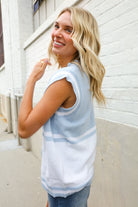 Haptics Blue V Neck Button Down Color Block Sweater Vest
