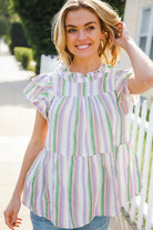 Easy To Love Lavender Stripe Double Ruffle Sleeve Tiered Top 07-01-25 Summer Sale