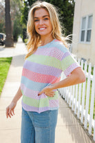 Haptics Lavender & Pink Striped Textured Waffle Knit Top 2024 Blow-Out Sale