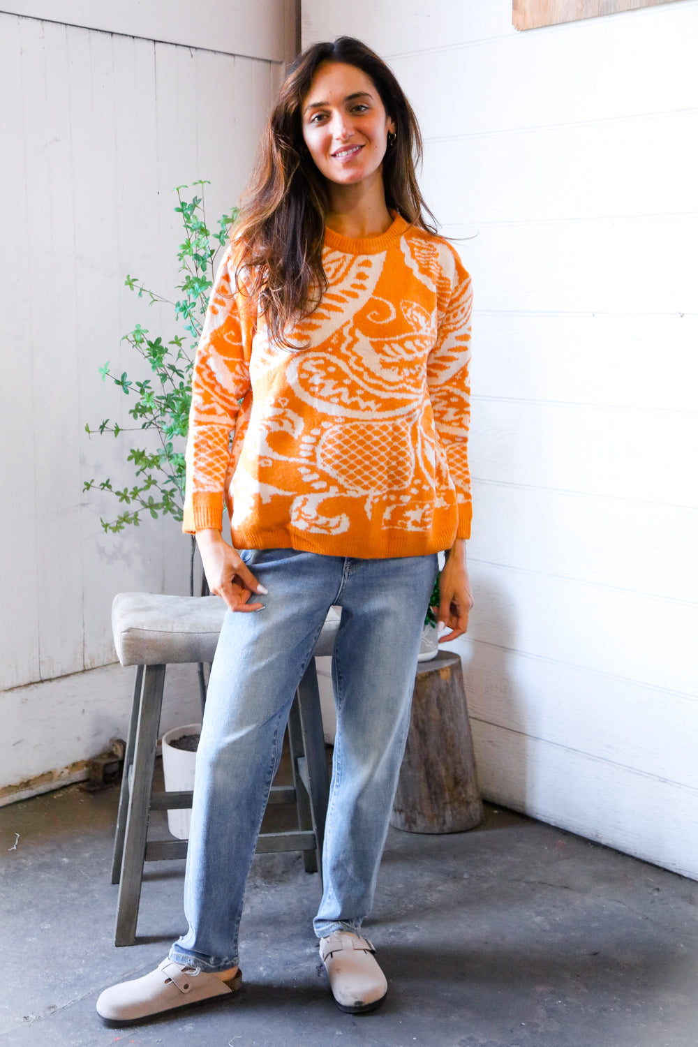 And The Why Spice at Sunrise Orange Cozy Knit Pullover
