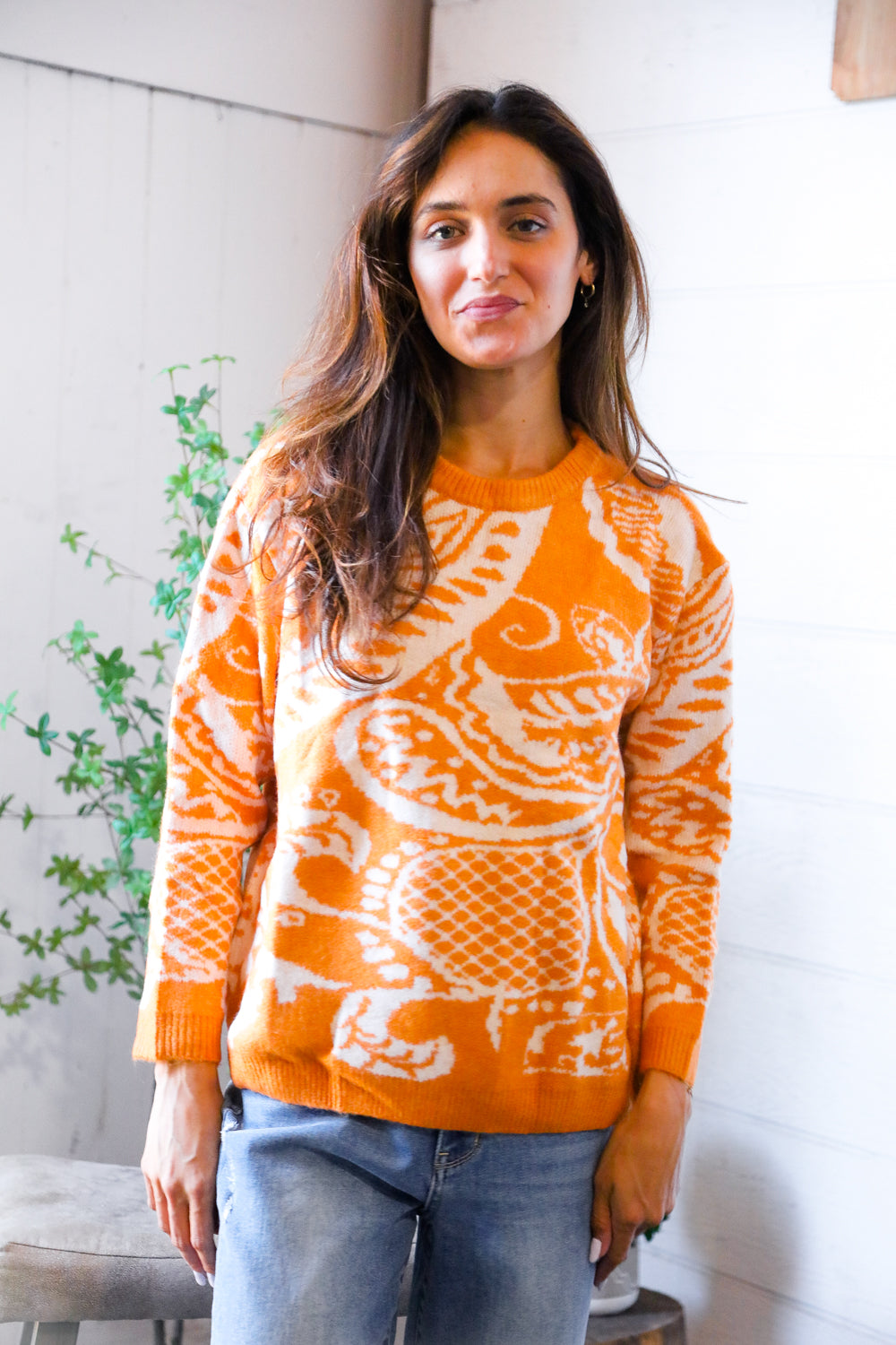 And The Why Spice at Sunrise Orange Cozy Knit Pullover