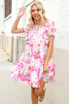 Haptics Pink Floral Print Contrast Binding Babydoll Dress