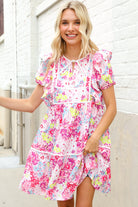 Haptics Pink Floral Print Contrast Binding Babydoll Dress