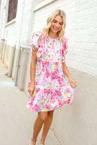 Haptics Pink Floral Print Contrast Binding Babydoll Dress