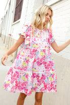 Haptics Pink Floral Print Contrast Binding Babydoll Dress