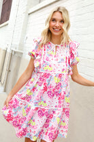 Haptics Pink Floral Print Contrast Binding Babydoll Dress